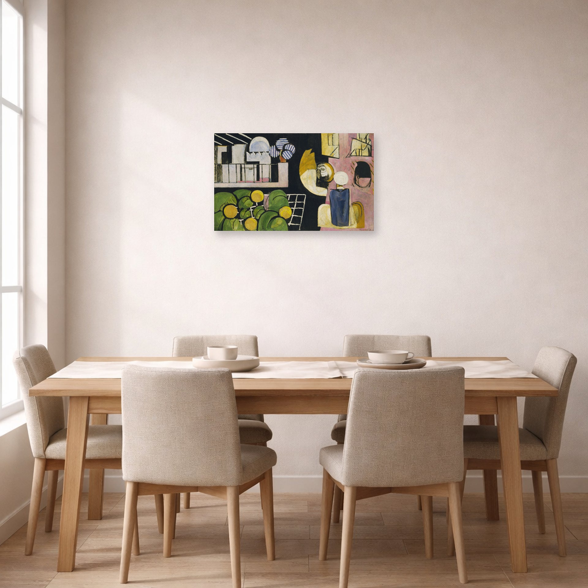 Unframed poster print of Henri Matisse's The Moroccans displayed on a dining room wall