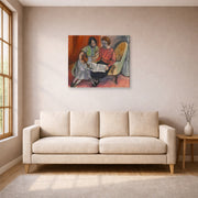 Gallery-wrapped canvas print of Henri Matisse's The Music Lesson, Two Women Seated on a Divan hanging in a living room, view 1