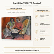 Henri Matisse - The Music Lesson, Two Women Seated on a Divan gallery wrap canvas construction and hanging details infographic