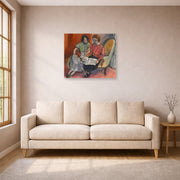 Unframed poster print of Henri Matisse's The Music Lesson, Two Women Seated on a Divan displayed in a living room, view 1