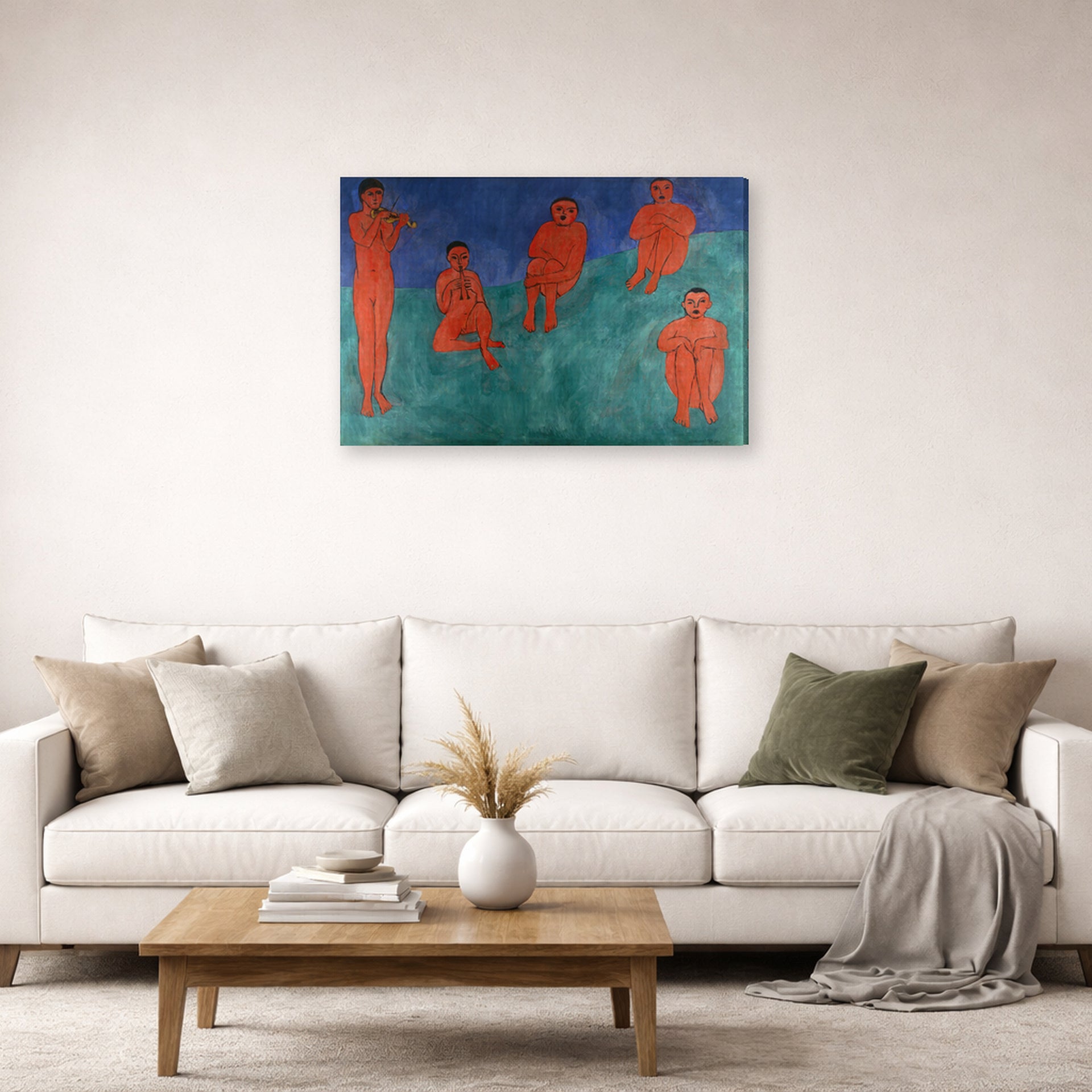 Gallery-wrapped canvas print of Henri Matisse's The Music hanging in a living room, view 2