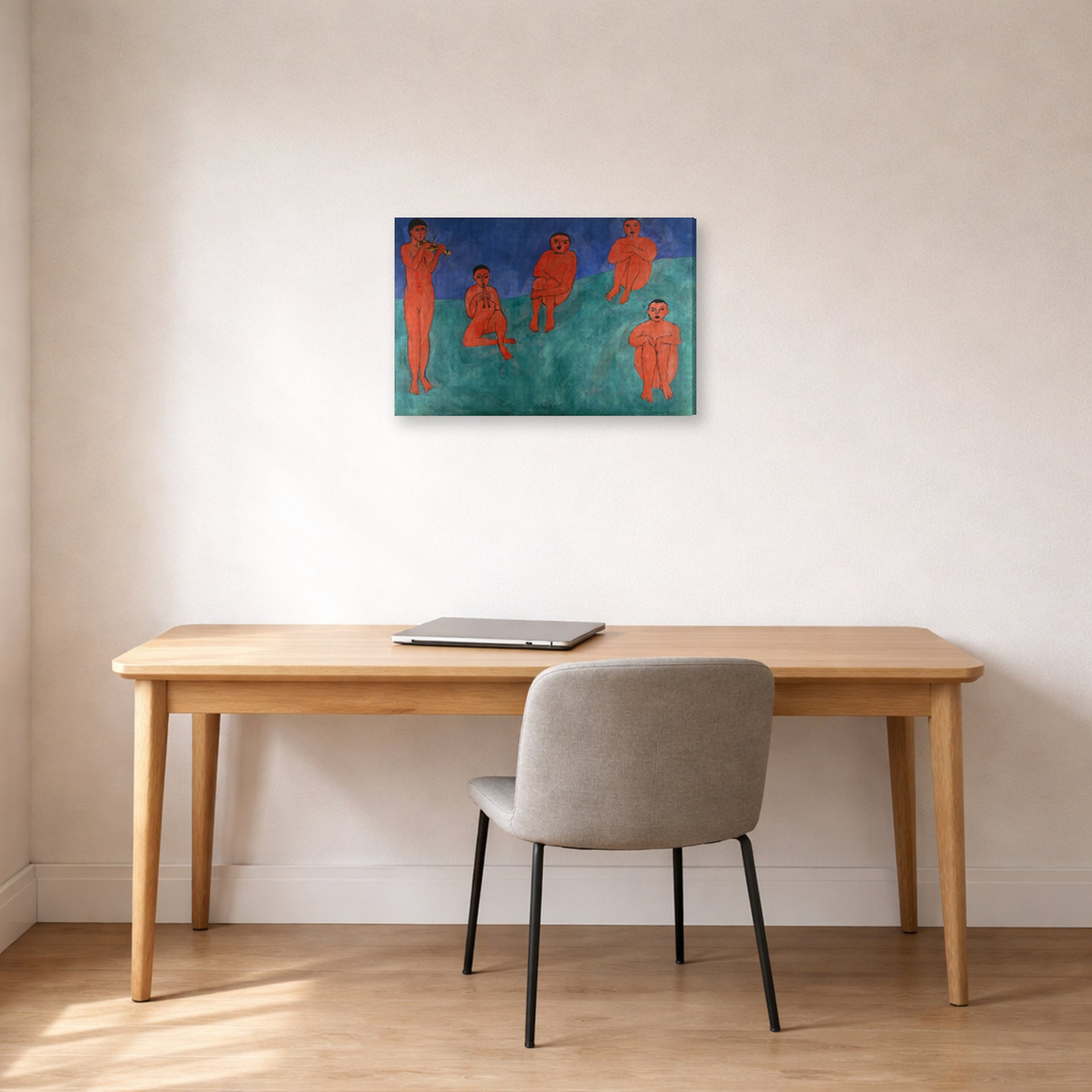 Gallery-wrapped canvas print of Henri Matisse's The Music hanging in a home office