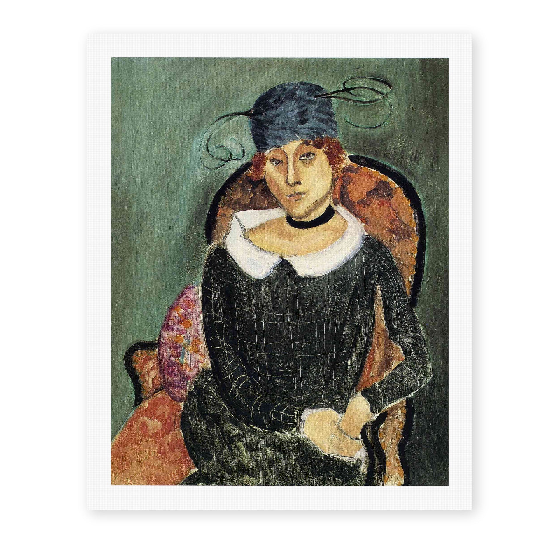 Henri Matisse's The Ostrich-feather Hat painting reproduced as a rolled canvas print