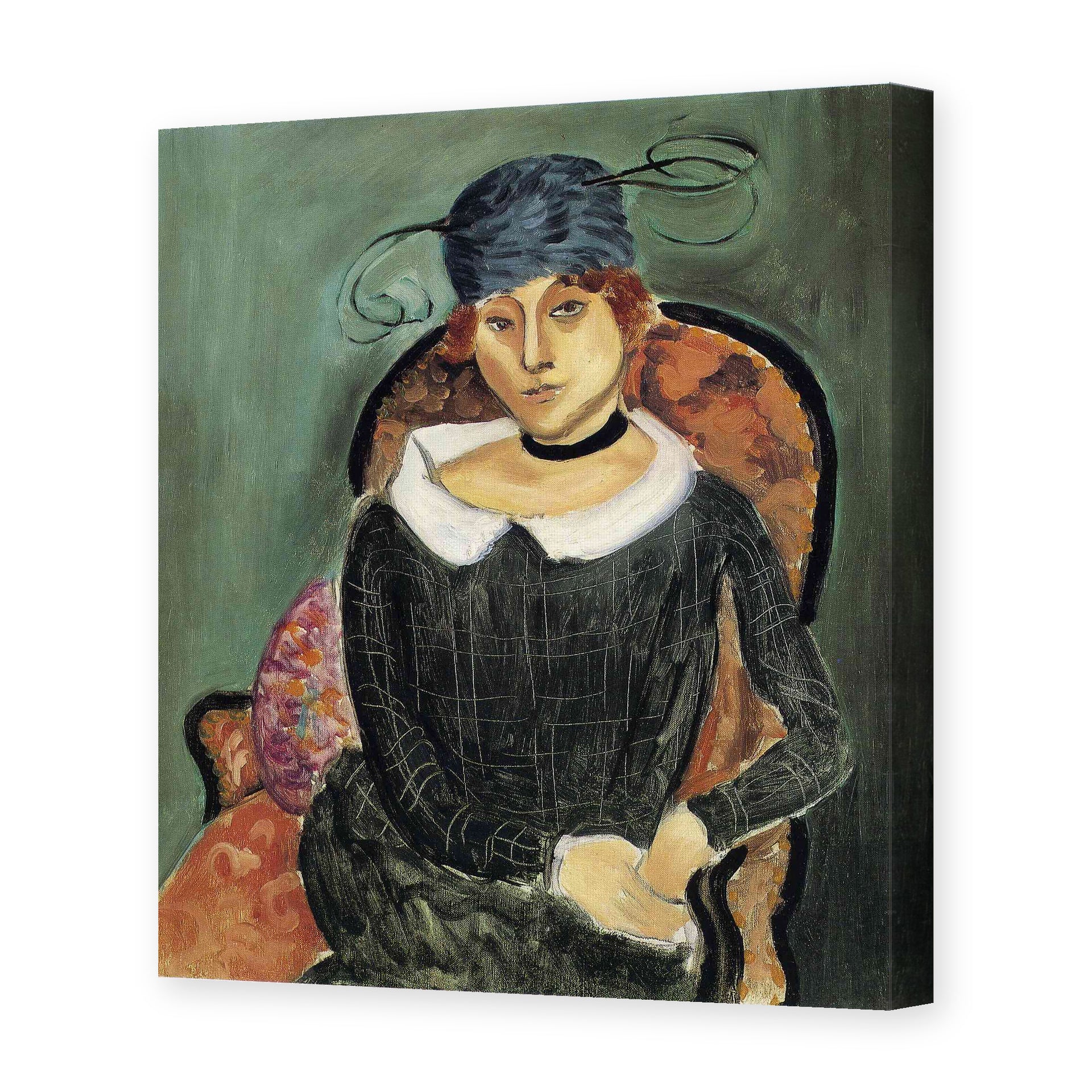 Henri Matisse's The Ostrich-feather Hat painting reproduced as a gallery-wrapped canvas print