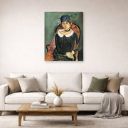 Unframed poster print of Henri Matisse's The Ostrich-feather Hat displayed in a living room, view 2