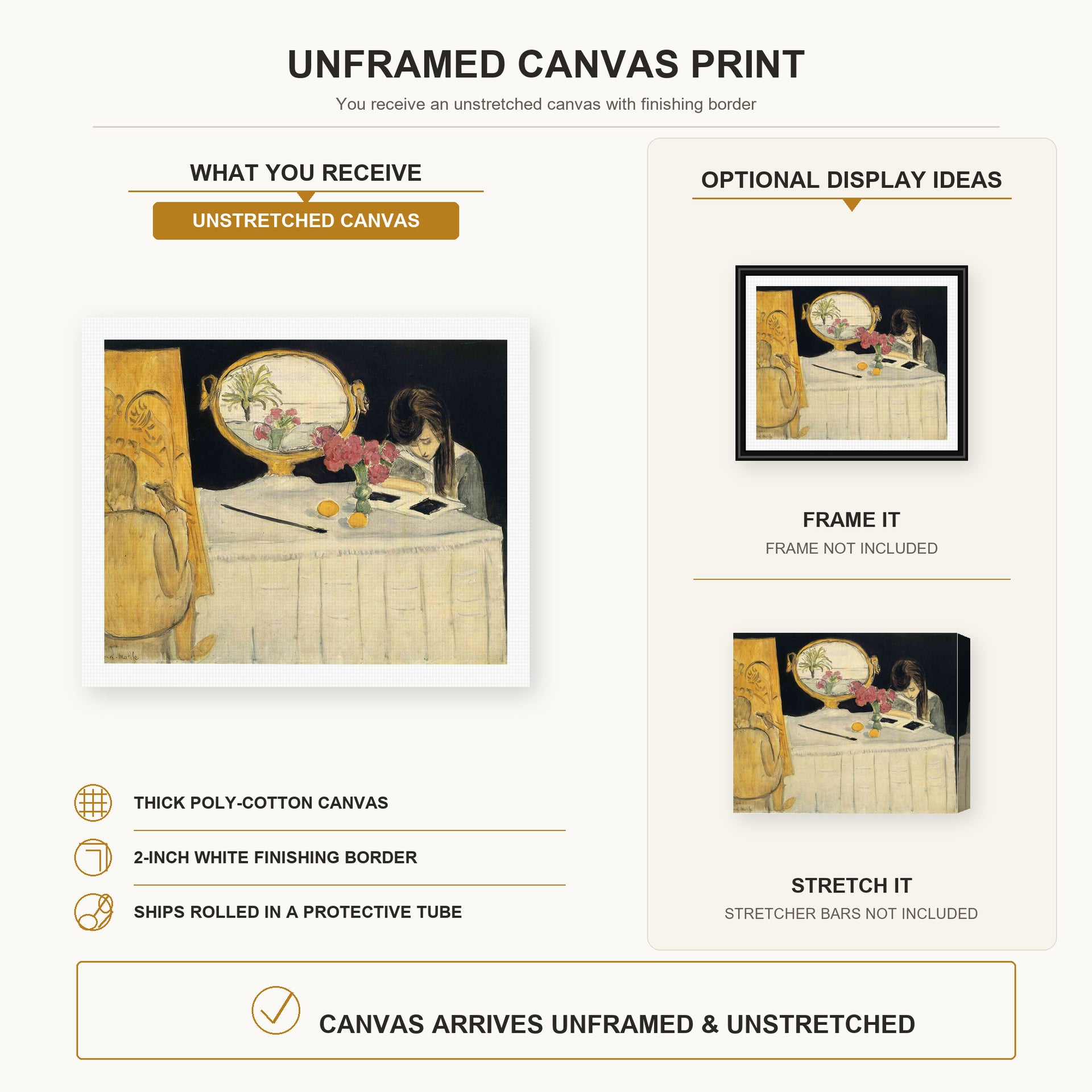 Henri Matisse - The Painting Lesson canvas print size comparison and framing display infographic