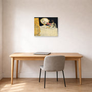 Unframed poster print of Henri Matisse's The Painting Lesson displayed in a home office