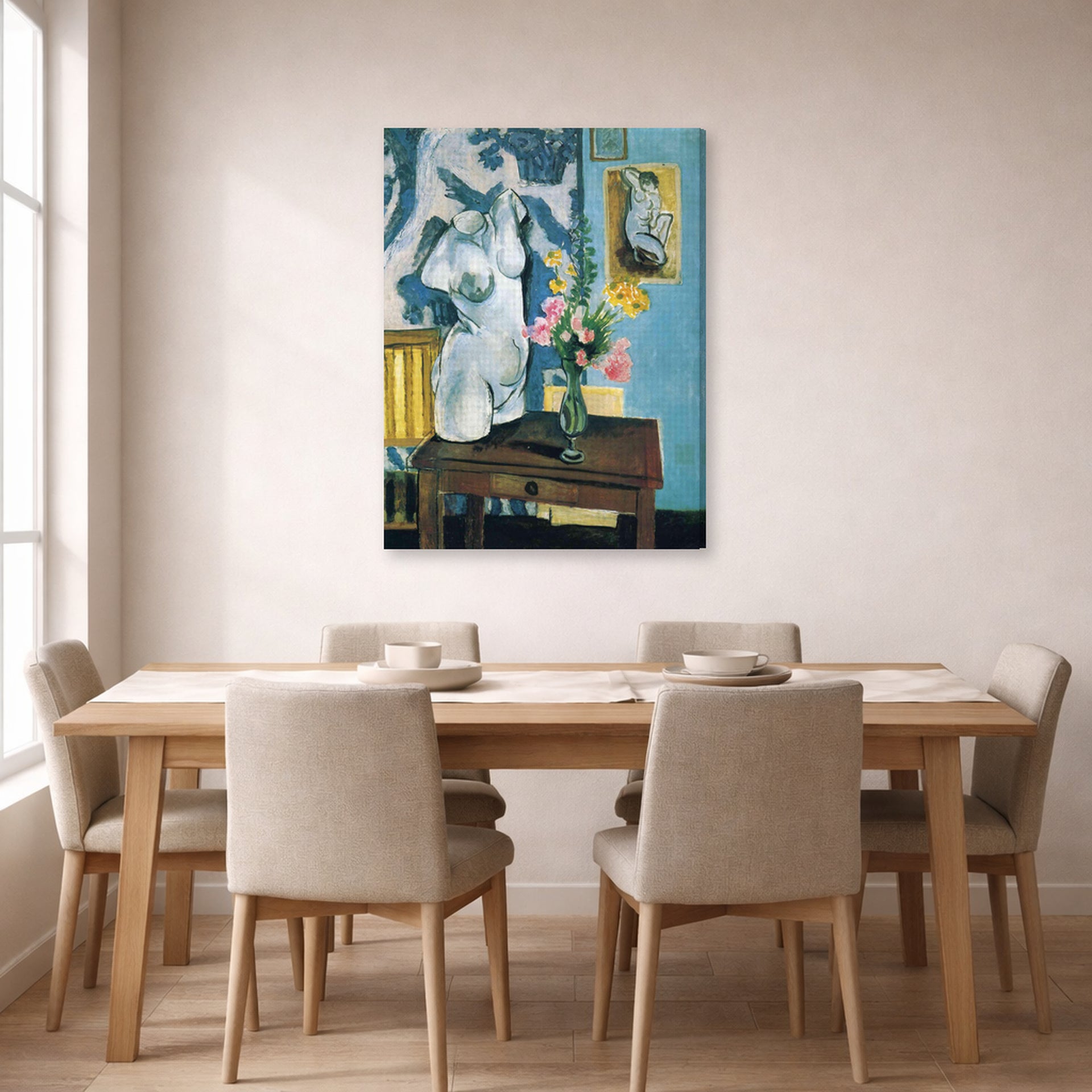 Gallery-wrapped canvas print of Henri Matisse's The Plaster Torso hanging on a dining room wall