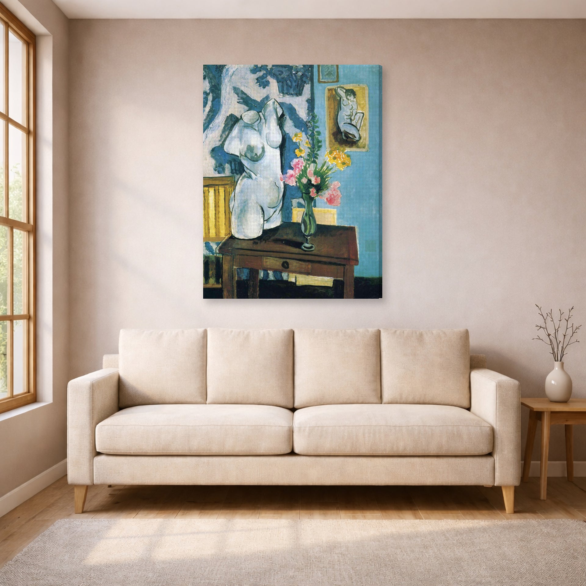 Gallery-wrapped canvas print of Henri Matisse's The Plaster Torso hanging in a living room, view 1