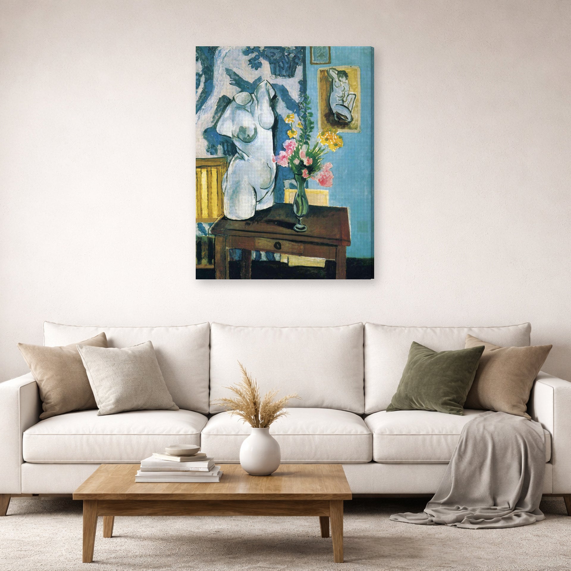 Gallery-wrapped canvas print of Henri Matisse's The Plaster Torso hanging in a living room, view 2