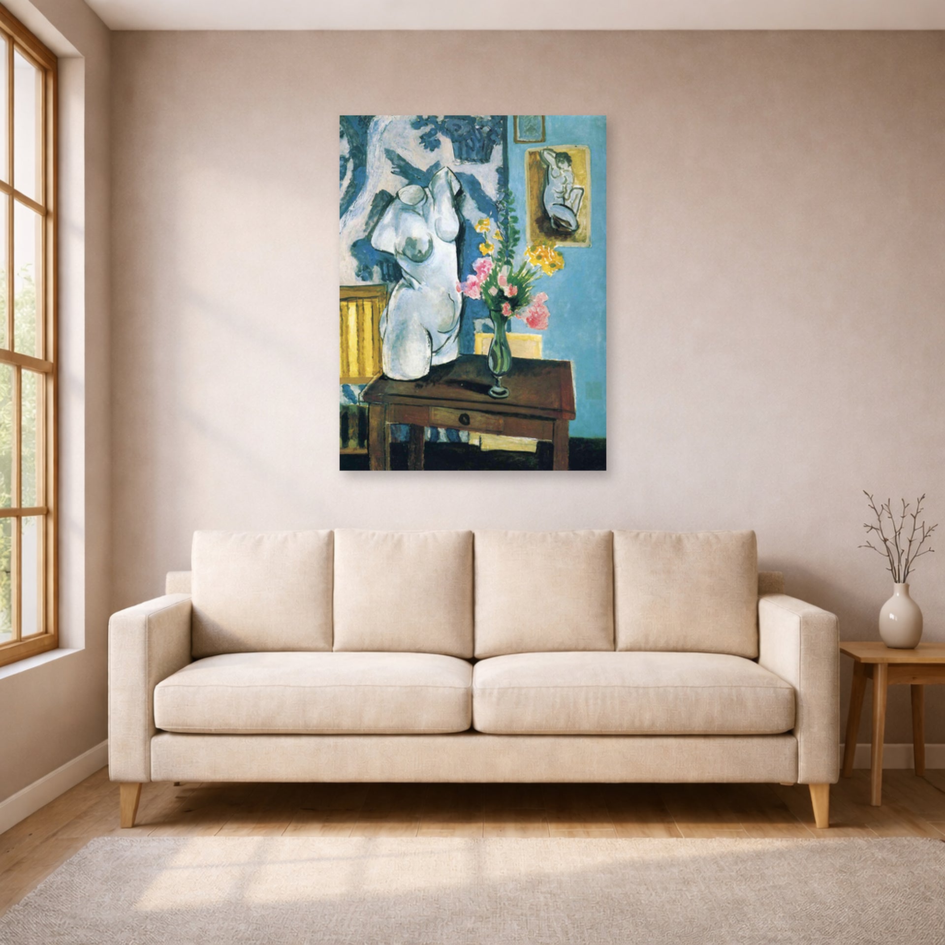 Unframed poster print of Henri Matisse's The Plaster Torso displayed in a living room, view 1