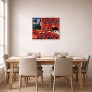 Gallery-wrapped canvas print of Henri Matisse's The Red Room (Harmony in Red) hanging on a dining room wall