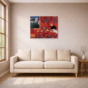 Gallery-wrapped canvas print of Henri Matisse's The Red Room (Harmony in Red) hanging in a living room, view 1
