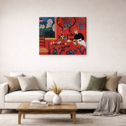 Gallery-wrapped canvas print of Henri Matisse's The Red Room (Harmony in Red) hanging in a living room, view 2