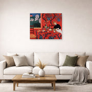 Unframed poster print of Henri Matisse's The Red Room (Harmony in Red) displayed in a living room, view 2