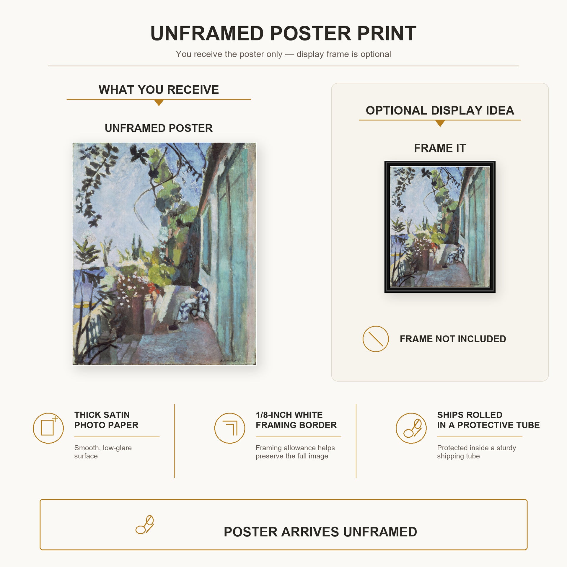 Henri Matisse - The Terrace, St. Tropez poster print size comparison display infographic
