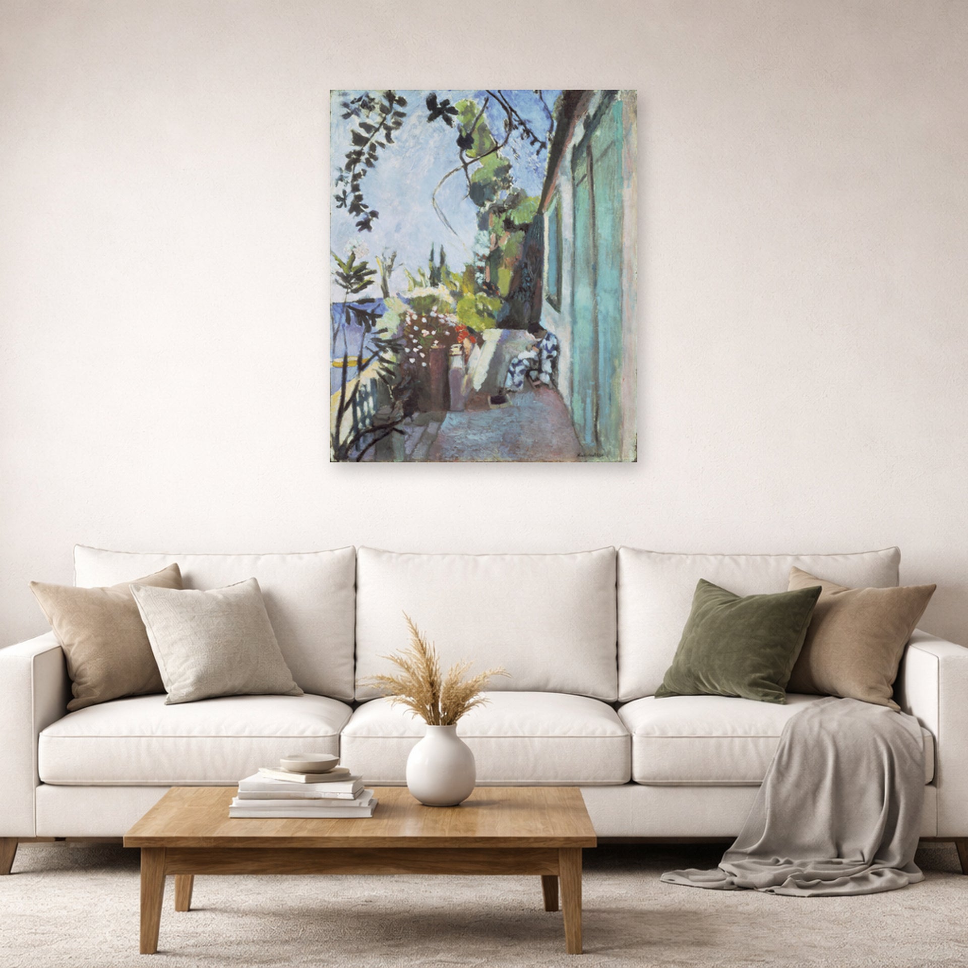 Unframed poster print of Henri Matisse's The Terrace, St. Tropez displayed in a living room, view 2