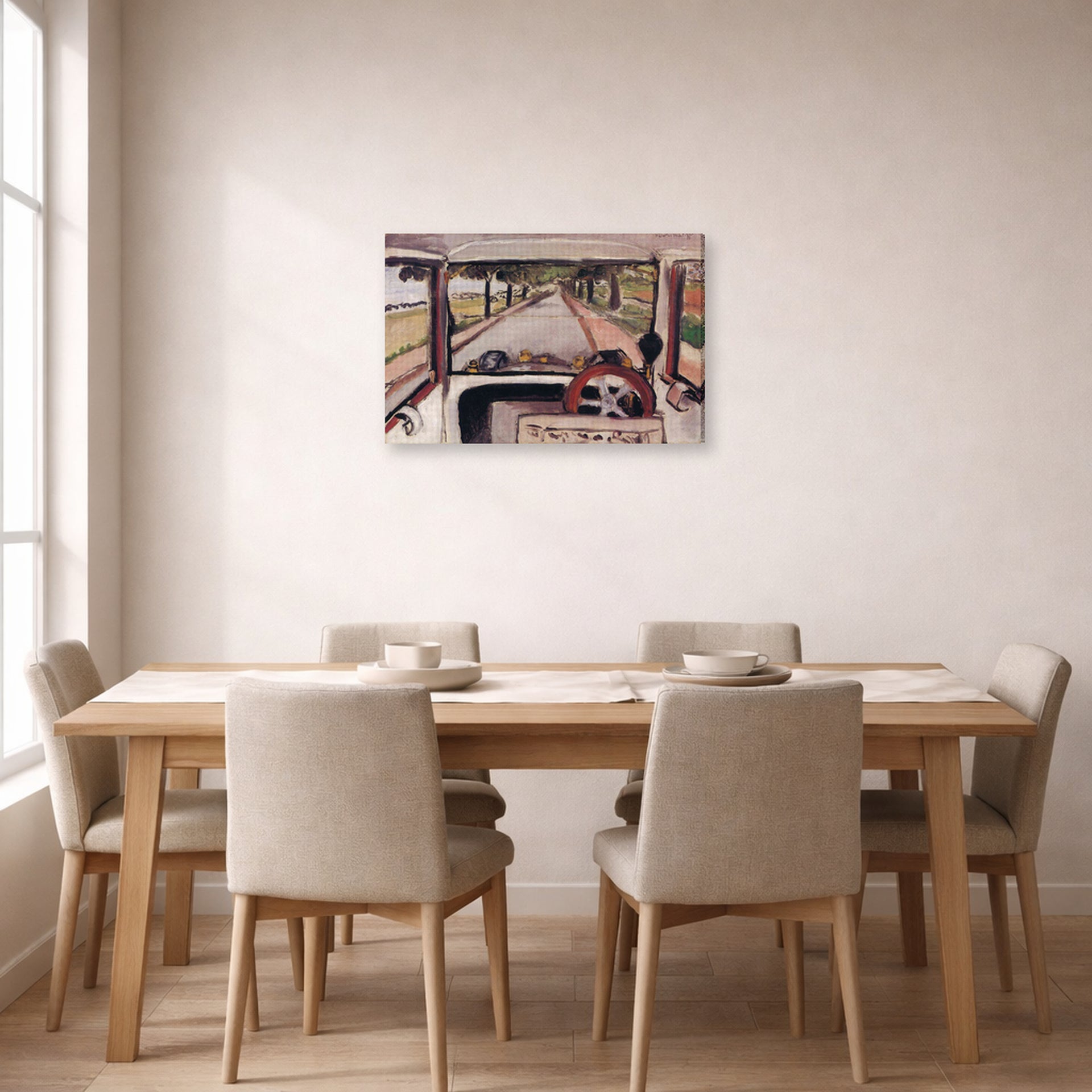 Gallery-wrapped canvas print of Henri Matisse's The Windshield hanging on a dining room wall