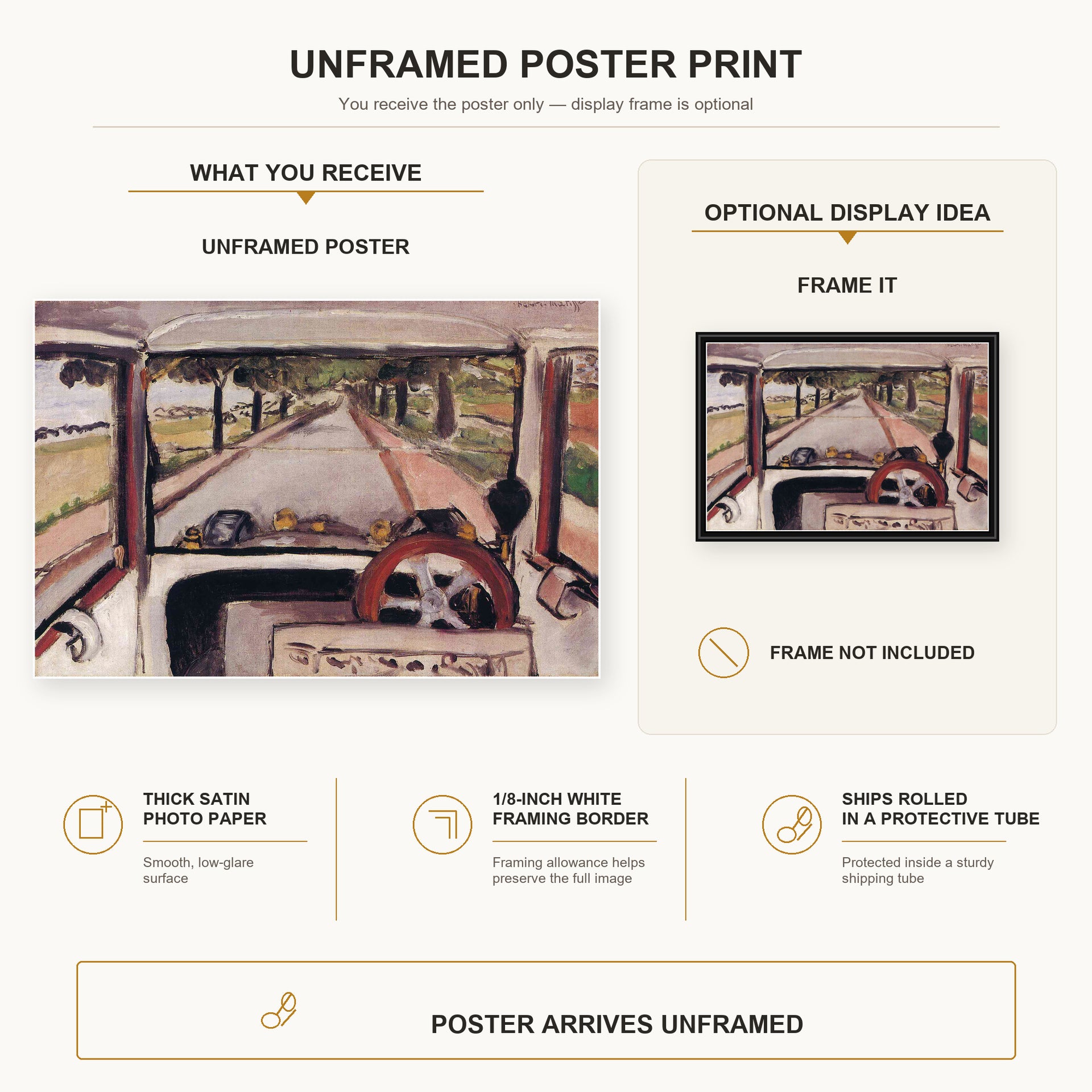 Henri Matisse - The Windshield poster print size comparison display infographic