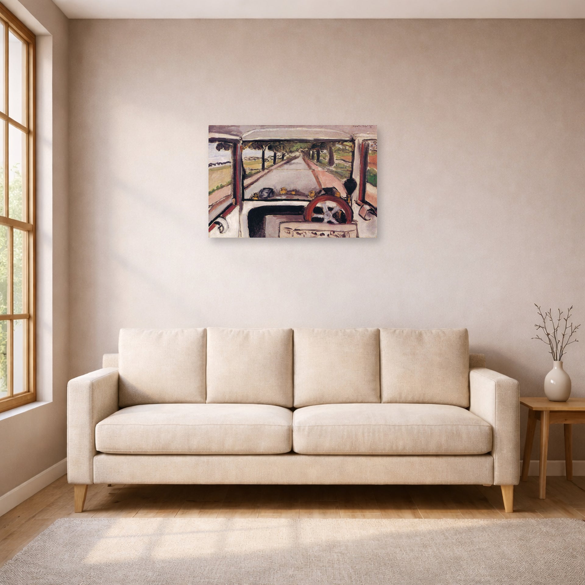 Unframed poster print of Henri Matisse's The Windshield displayed in a living room, view 1