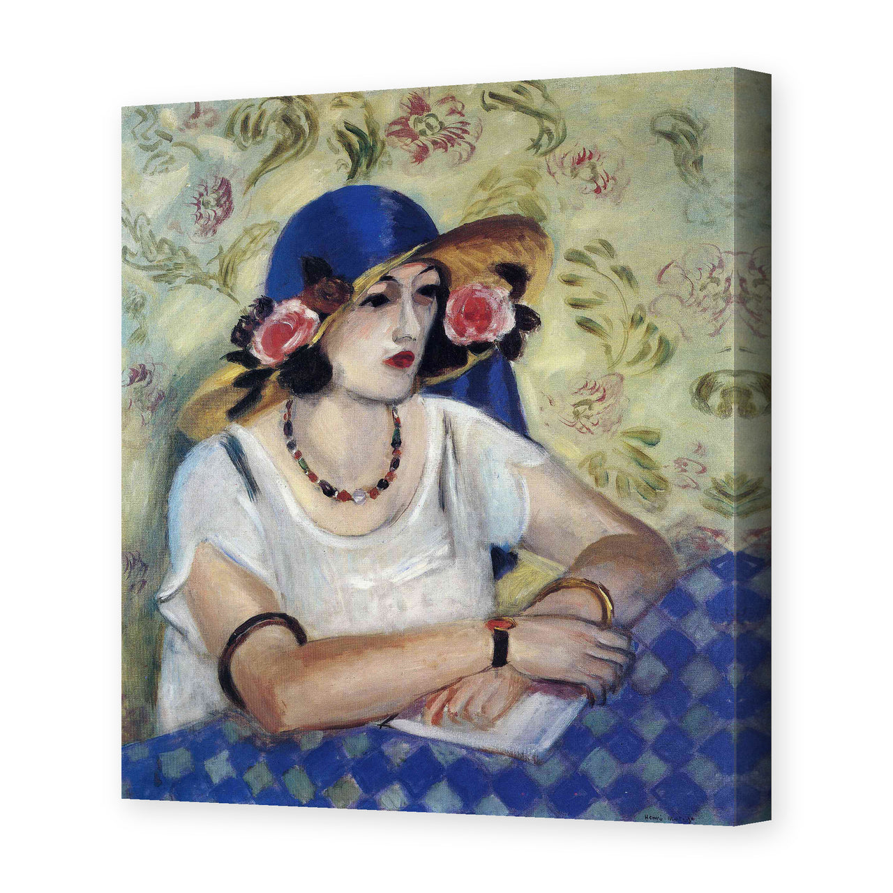 Henri Matisse's The Woven Italian Straw Hat painting reproduced as a gallery-wrapped canvas print