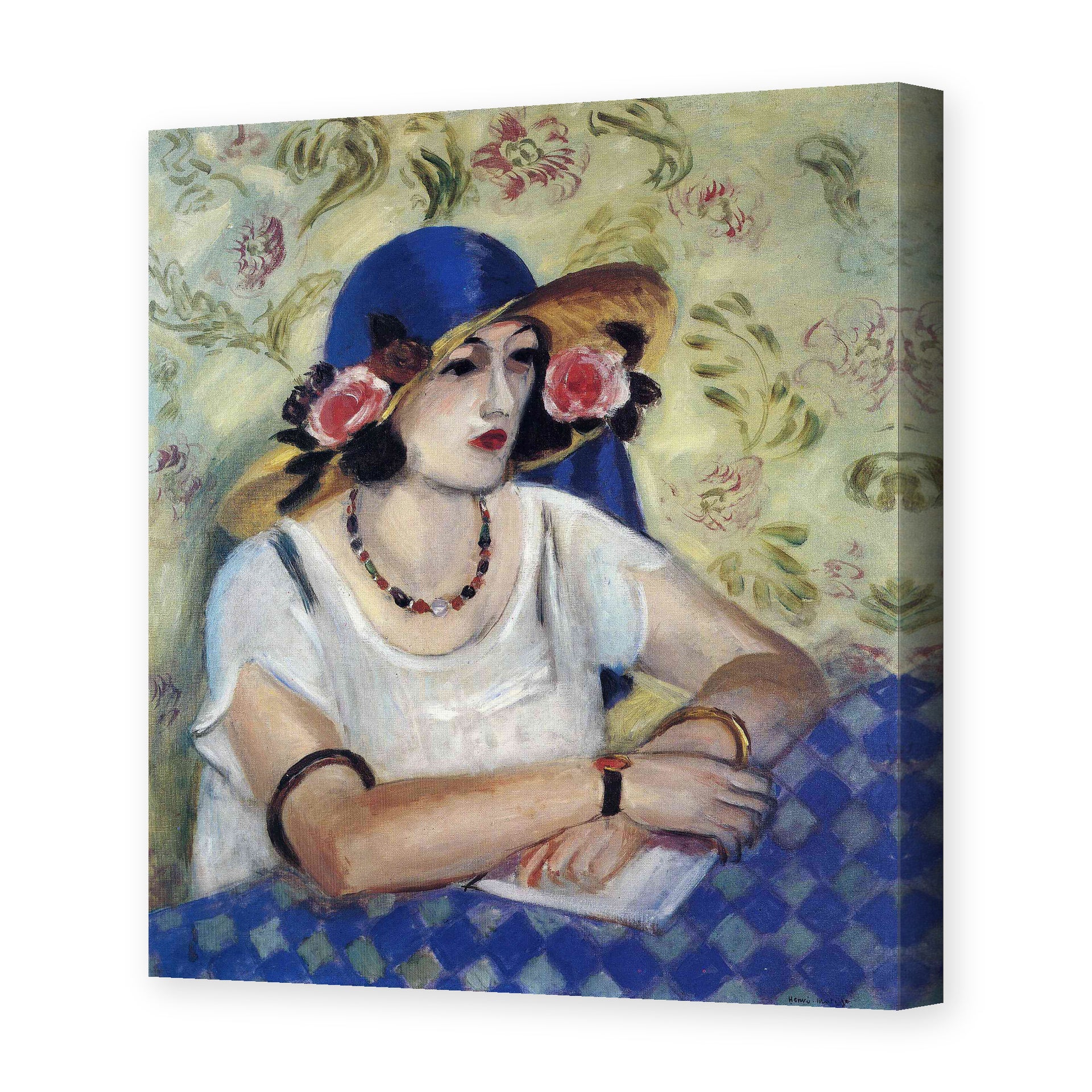 Henri Matisse's The Woven Italian Straw Hat painting reproduced as a gallery-wrapped canvas print