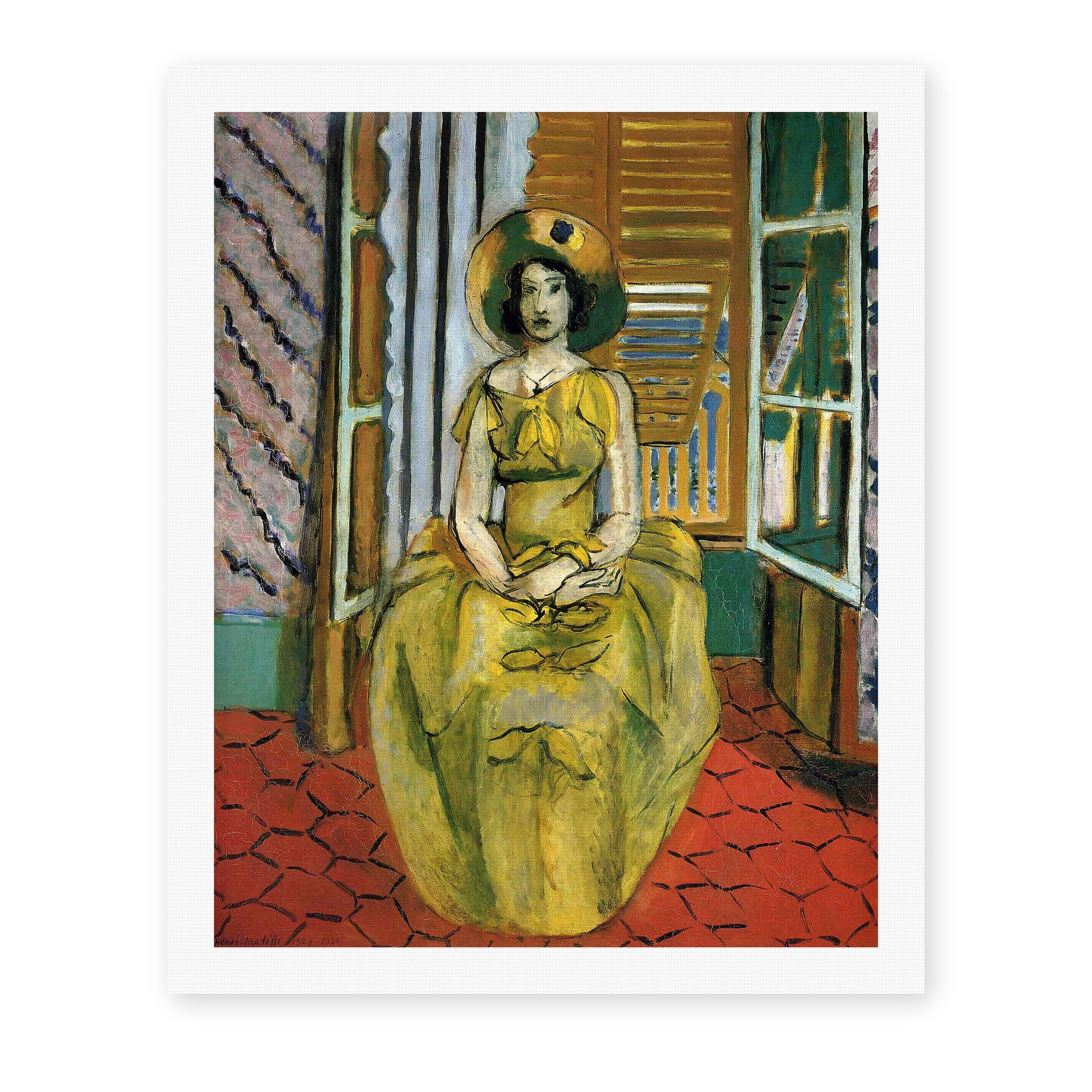 Henri Matisse's The Yellow Dress painting reproduced as a rolled canvas print