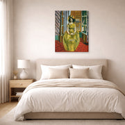 Gallery-wrapped canvas print of Henri Matisse's The Yellow Dress hanging above a bed in a bedroom