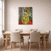 Unframed poster print of Henri Matisse's The Yellow Dress displayed on a dining room wall