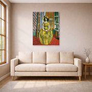 Unframed poster print of Henri Matisse's The Yellow Dress displayed in a living room, view 1