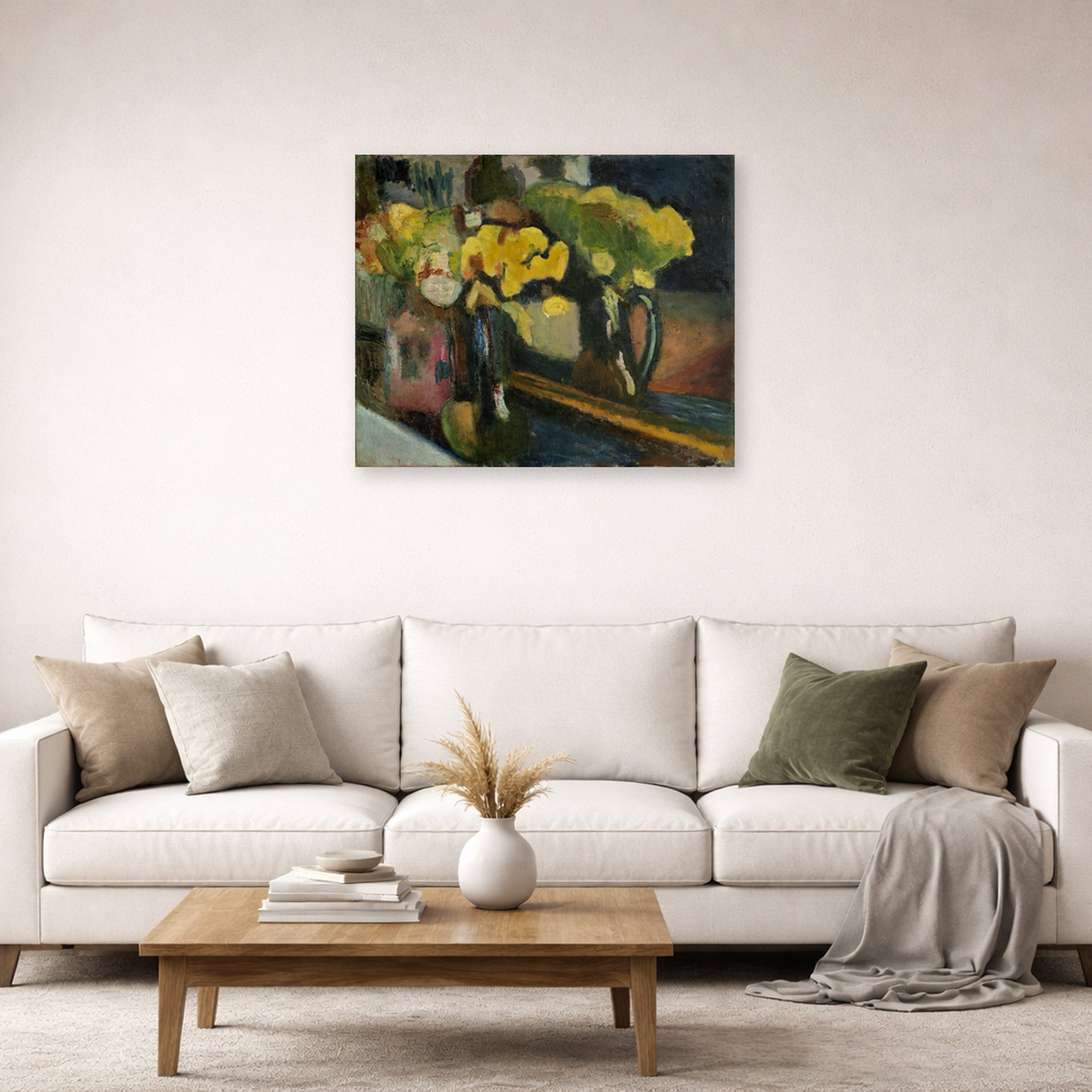 Unframed poster print of Henri Matisse's The Yellow Flowers displayed in a living room, view 2
