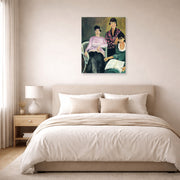 Unframed poster print of Henri Matisse's Three Sisters displayed above a bed in a bedroom