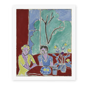 Henri Matisse's Two Girls, Red and Green Background painting reproduced as a rolled canvas print