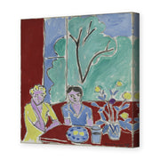 Henri Matisse's Two Girls, Red and Green Background painting reproduced as a gallery-wrapped canvas print