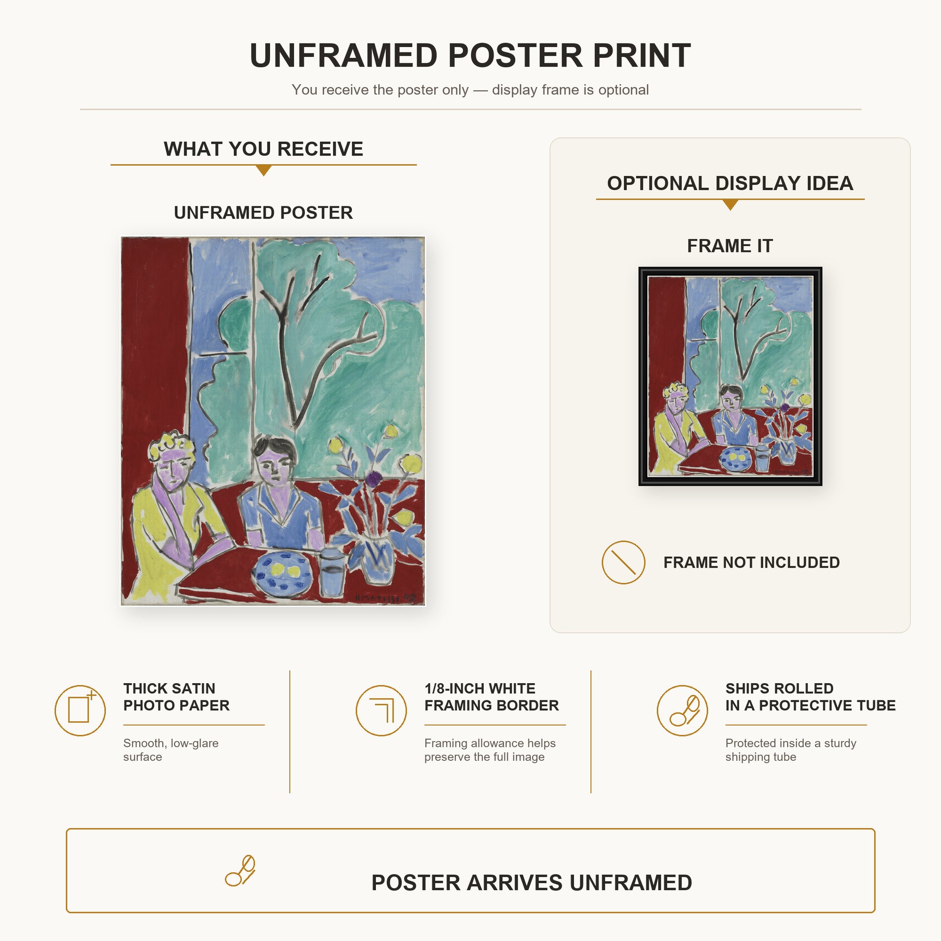 Henri Matisse - Two Girls, Red and Green Background poster print size comparison display infographic