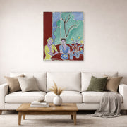 Unframed poster print of Henri Matisse's Two Girls, Red and Green Background displayed in a living room, view 2