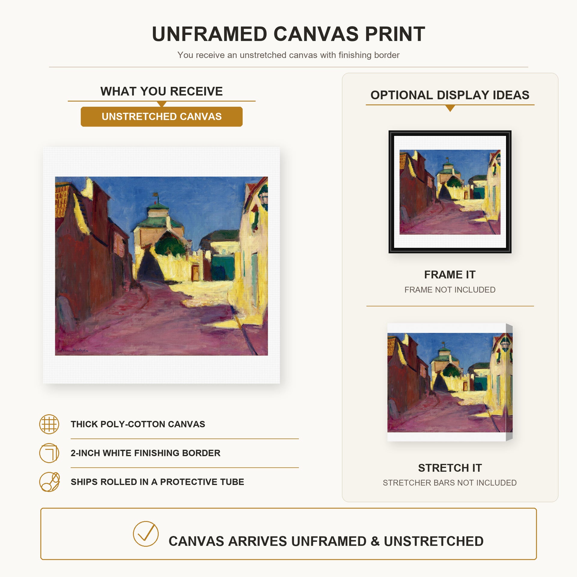 Henri Matisse - Une Rue a Arcueil canvas print size comparison and framing display infographic