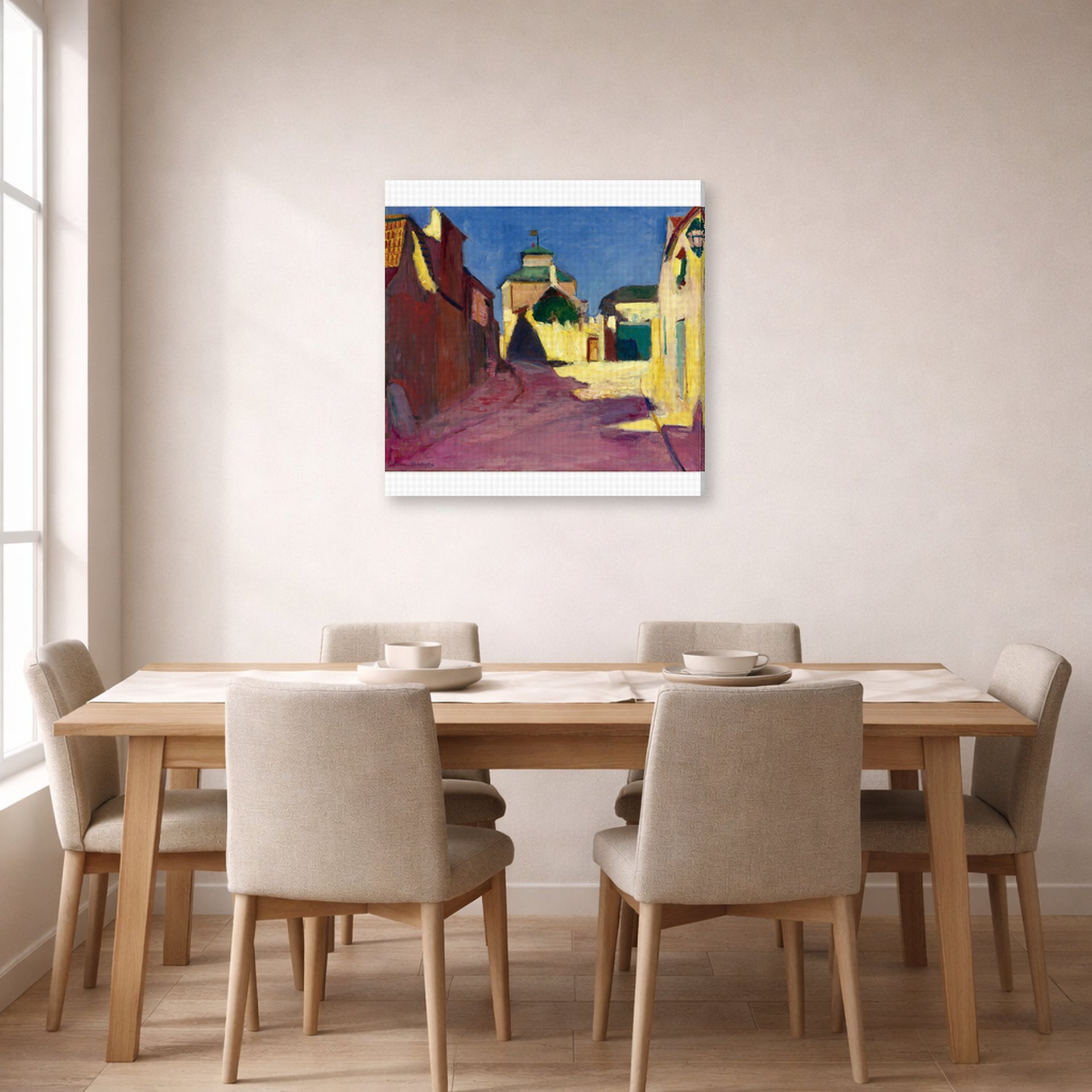 Gallery-wrapped canvas print of Henri Matisse's Une Rue a Arcueil hanging on a dining room wall