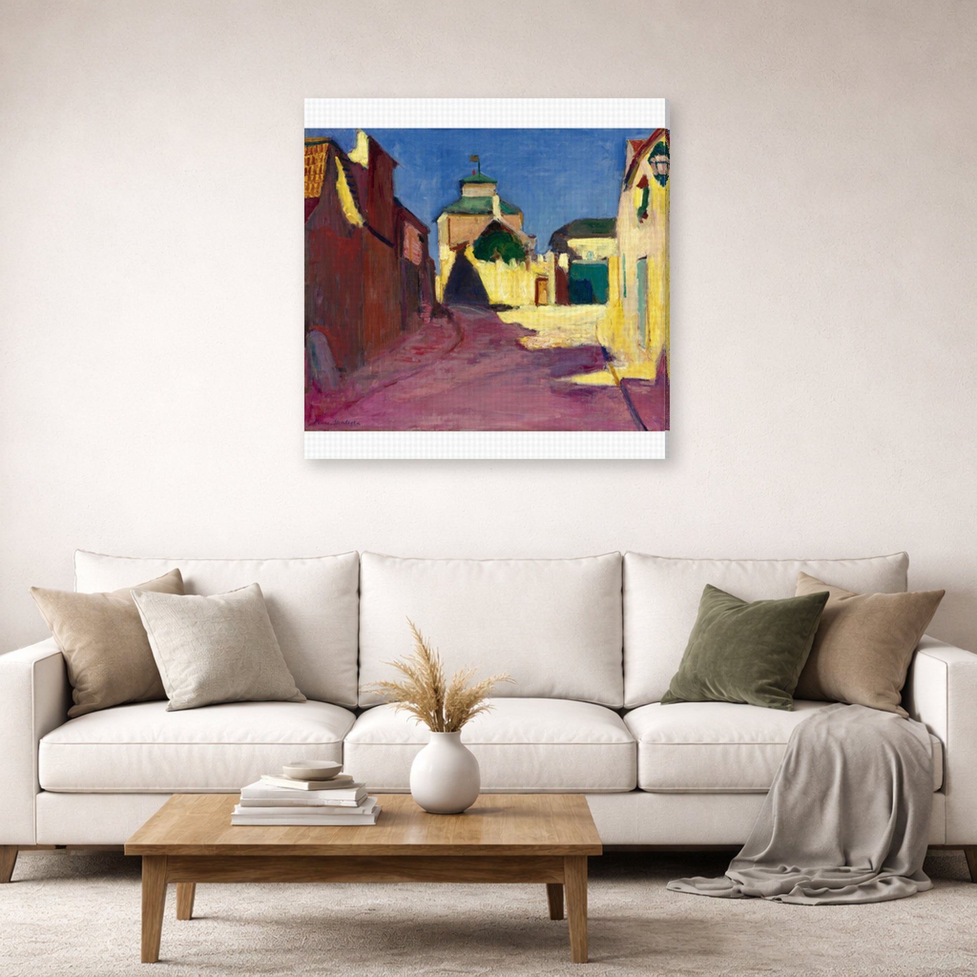 Gallery-wrapped canvas print of Henri Matisse's Une Rue a Arcueil hanging in a living room, view 2