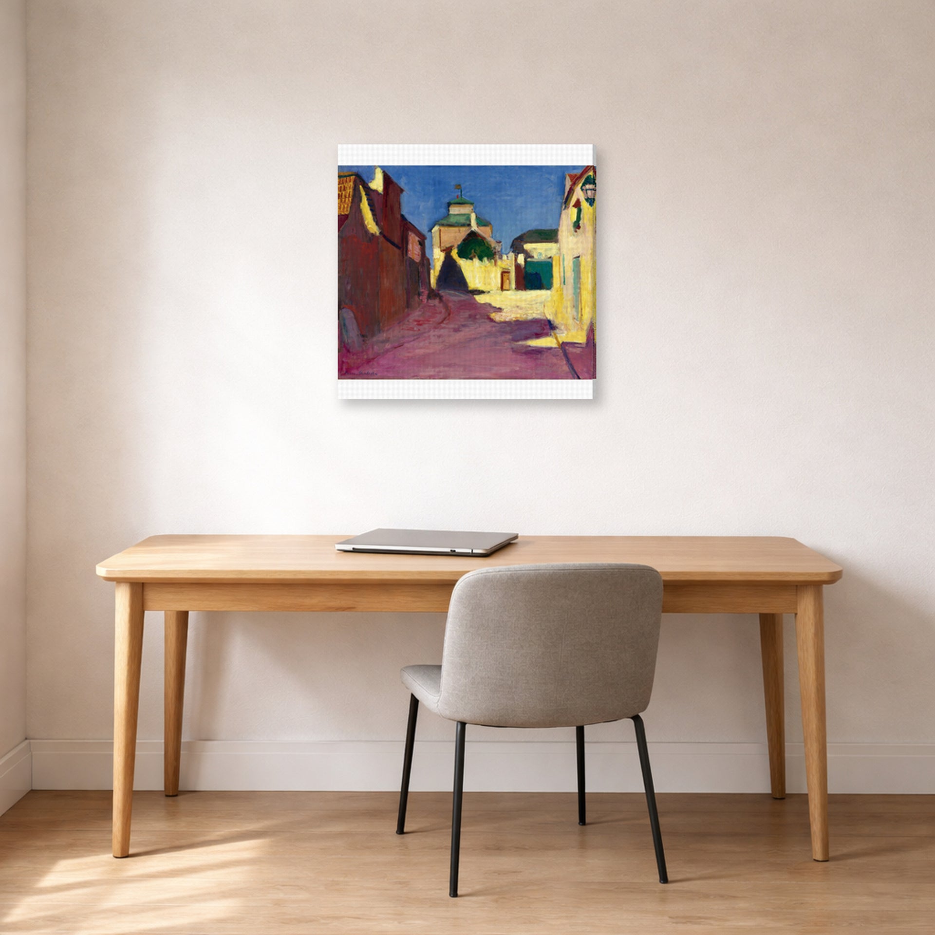 Gallery-wrapped canvas print of Henri Matisse's Une Rue a Arcueil hanging in a home office
