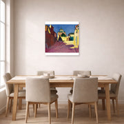 Unframed poster print of Henri Matisse's Une Rue a Arcueil displayed on a dining room wall