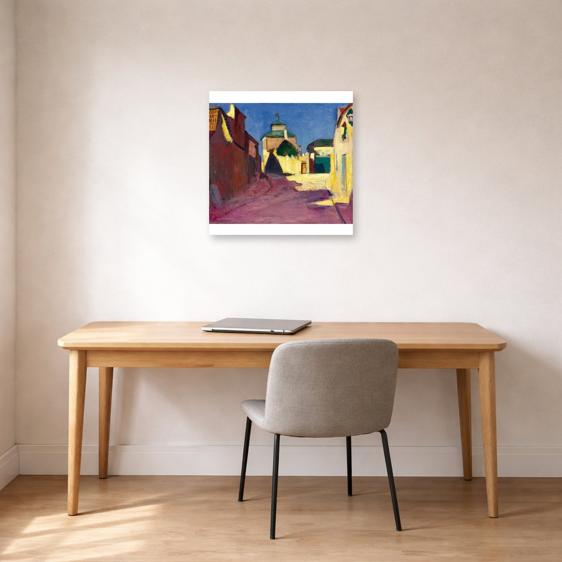 Unframed poster print of Henri Matisse's Une Rue a Arcueil displayed in a home office