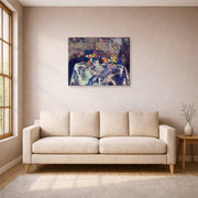 Gallery-wrapped canvas print of Henri Matisse's Bottle and Fruit hanging in a living room, view 1