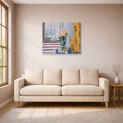 Gallery-wrapped canvas print of Henri Matisse's Vase of Flowers hanging in a living room, view 1
