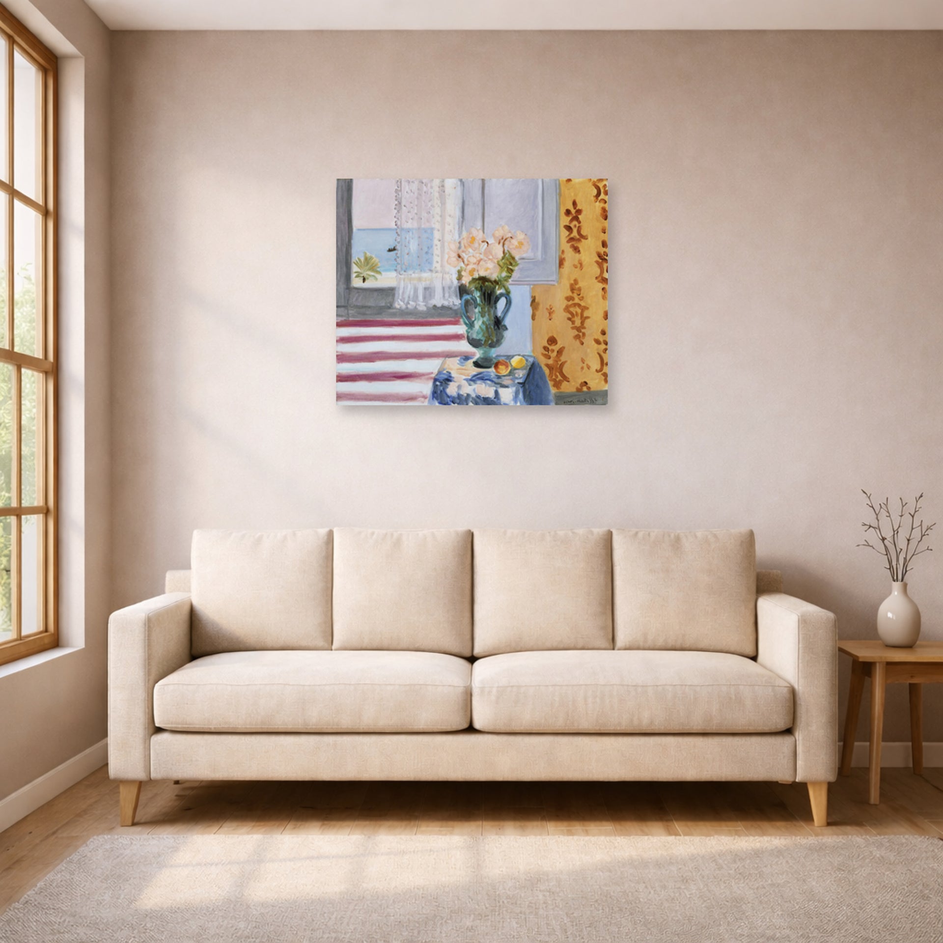 Unframed poster print of Henri Matisse's Vase of Flowers displayed in a living room, view 1