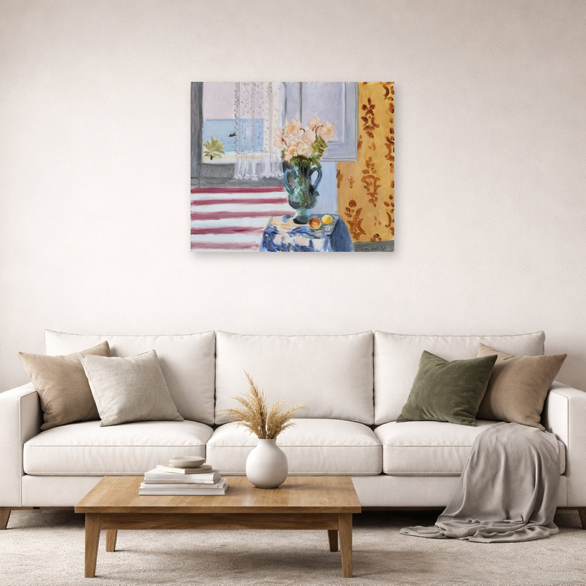 Unframed poster print of Henri Matisse's Vase of Flowers displayed in a living room, view 2