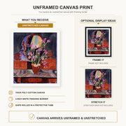 Henri Matisse - Vase of Irises canvas print size comparison and framing display infographic