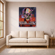 Gallery-wrapped canvas print of Henri Matisse's Vase of Irises hanging in a living room, view 1