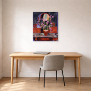 Gallery-wrapped canvas print of Henri Matisse's Vase of Irises hanging in a home office
