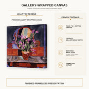 Henri Matisse - Vase of Irises gallery wrap canvas construction and hanging details infographic
